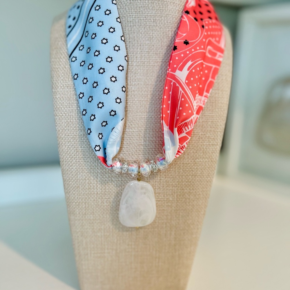 Lonestar Belle Bandana Scarf Necklace with Stone Pendant